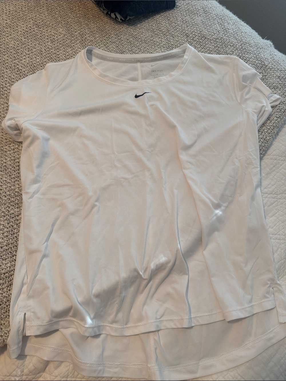 Nike White Short-Sleeve Dri-FIT Crew Tee with Black Swoosh